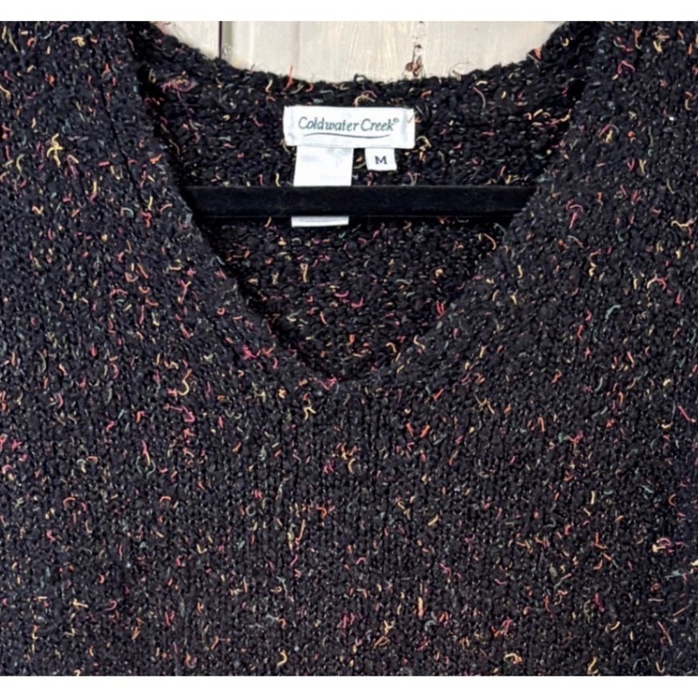 VTG Coldwater Creek Confetti Sweater Size Small Black Colorful Sprinkles Stretch